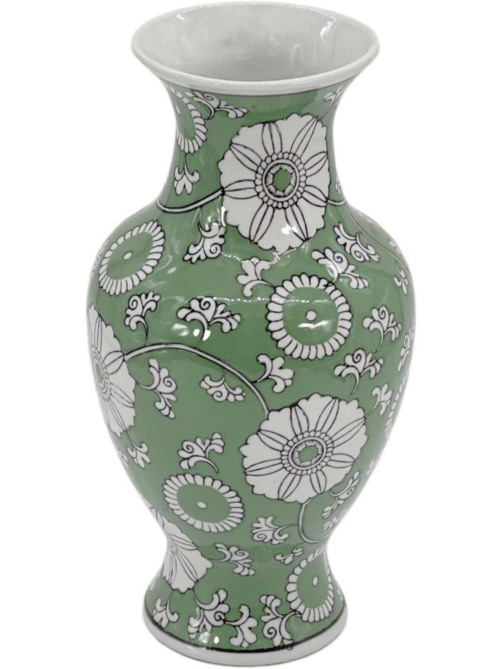 Hand Painted 14” Chinoiserie Ceramic Vase - Antique Style Porcelain Flower